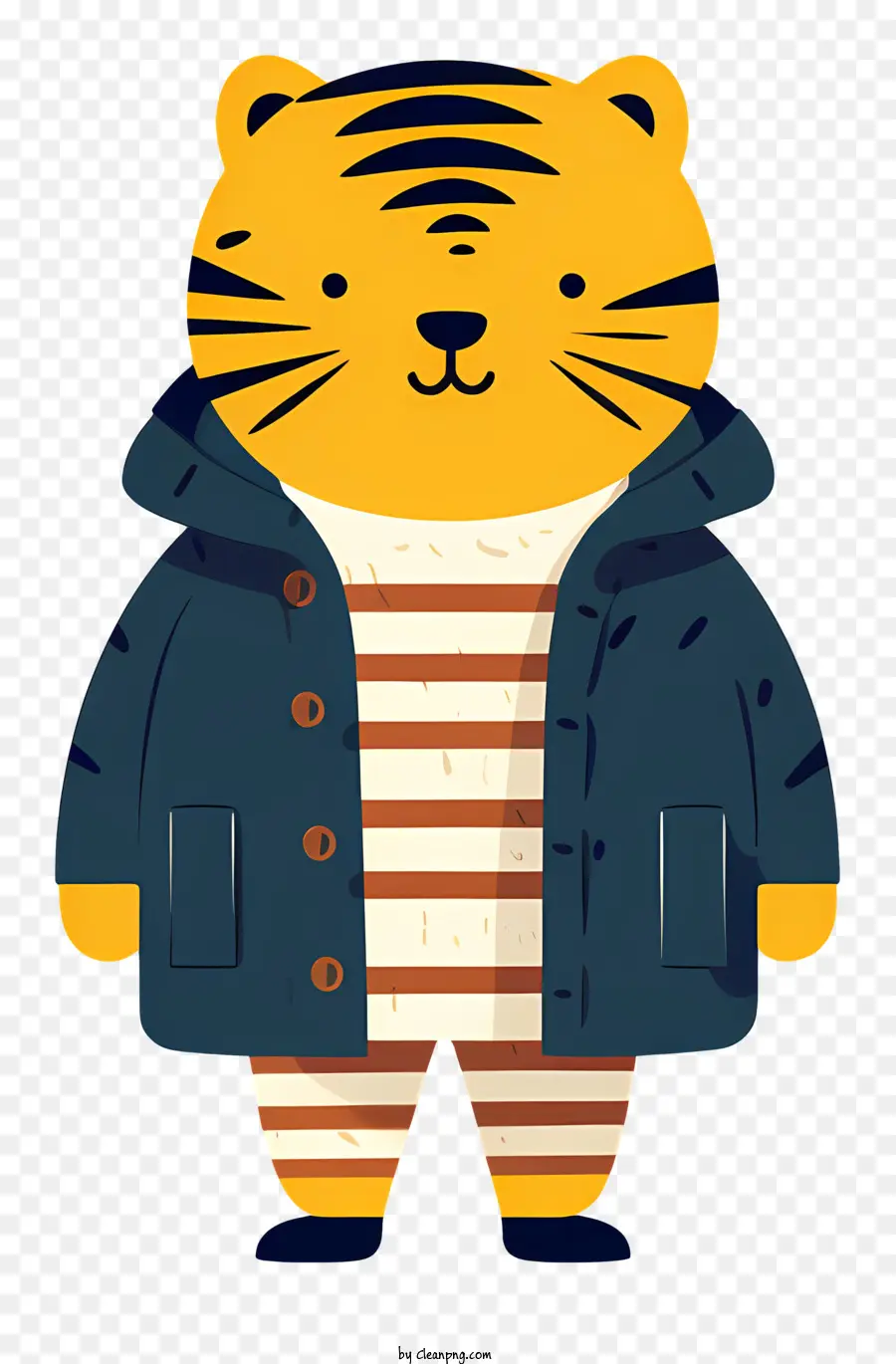 cartoon tiger tiger in striped shirt tiger in blue jacket tiger in brown shoes tiger with crossed arms
