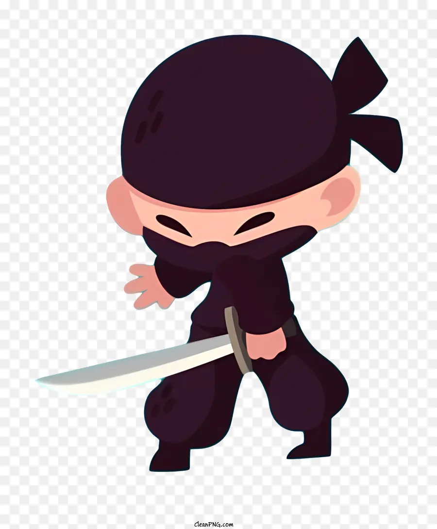 LEGO Ninja Ninja Black Clothes Swords Ground - Ninja felice con spade in stile cartone animato colorato