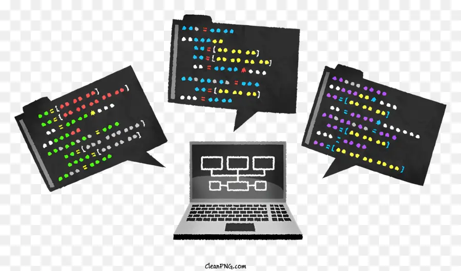 Biểu tượng Ngôn ngữ lập trình JavaScript HTML Màn hình máy tính - Mở máy tính xách tay với các ngôn ngữ và ghi chú lập trình