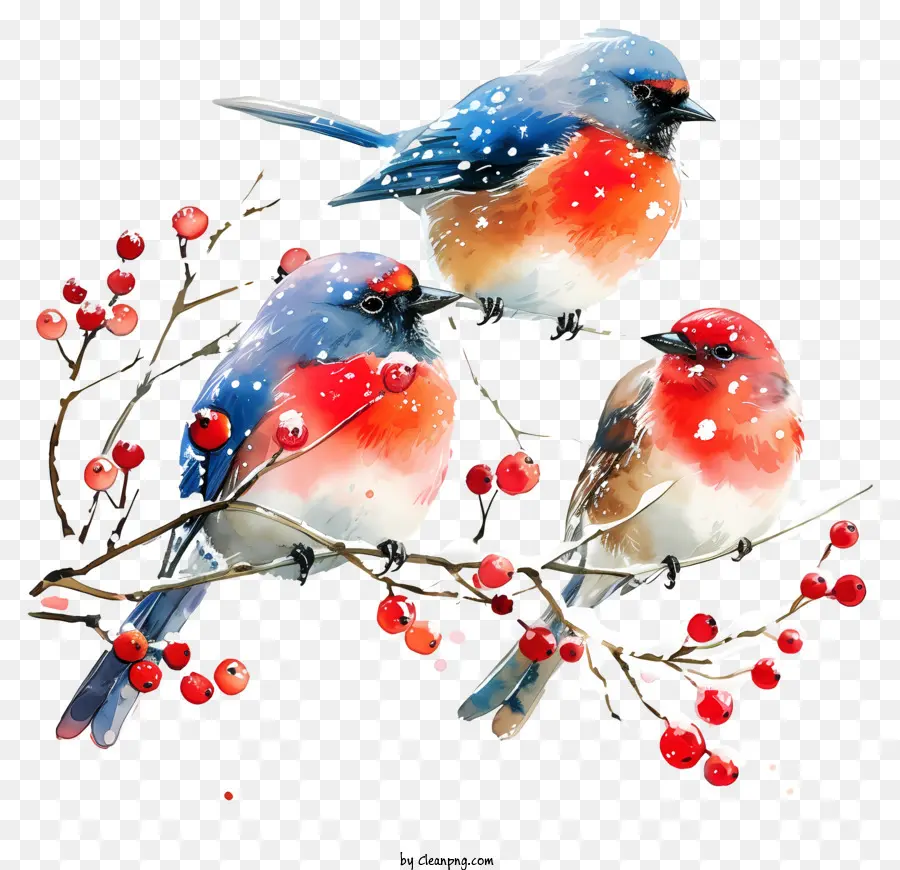 Gruppo di uccelli uccelli brividi di bacche rosse degli uccelli uccelli blu - Uccelli colorati sul ramo con bacche rosse