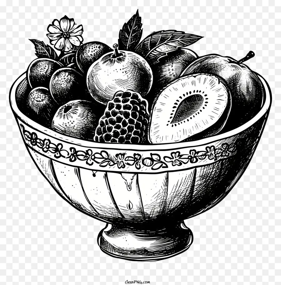 handgezeichnete Obstschale Vintage Obst Schüssel Glas Schüssel Obst Gravur Obst Stillleben - Vintage-Gravur aus fruchtbarer Glasschale