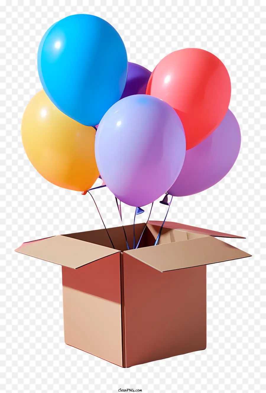 Karton - Karton mit farbenfrohen schwimmenden Luftballons gefüllt