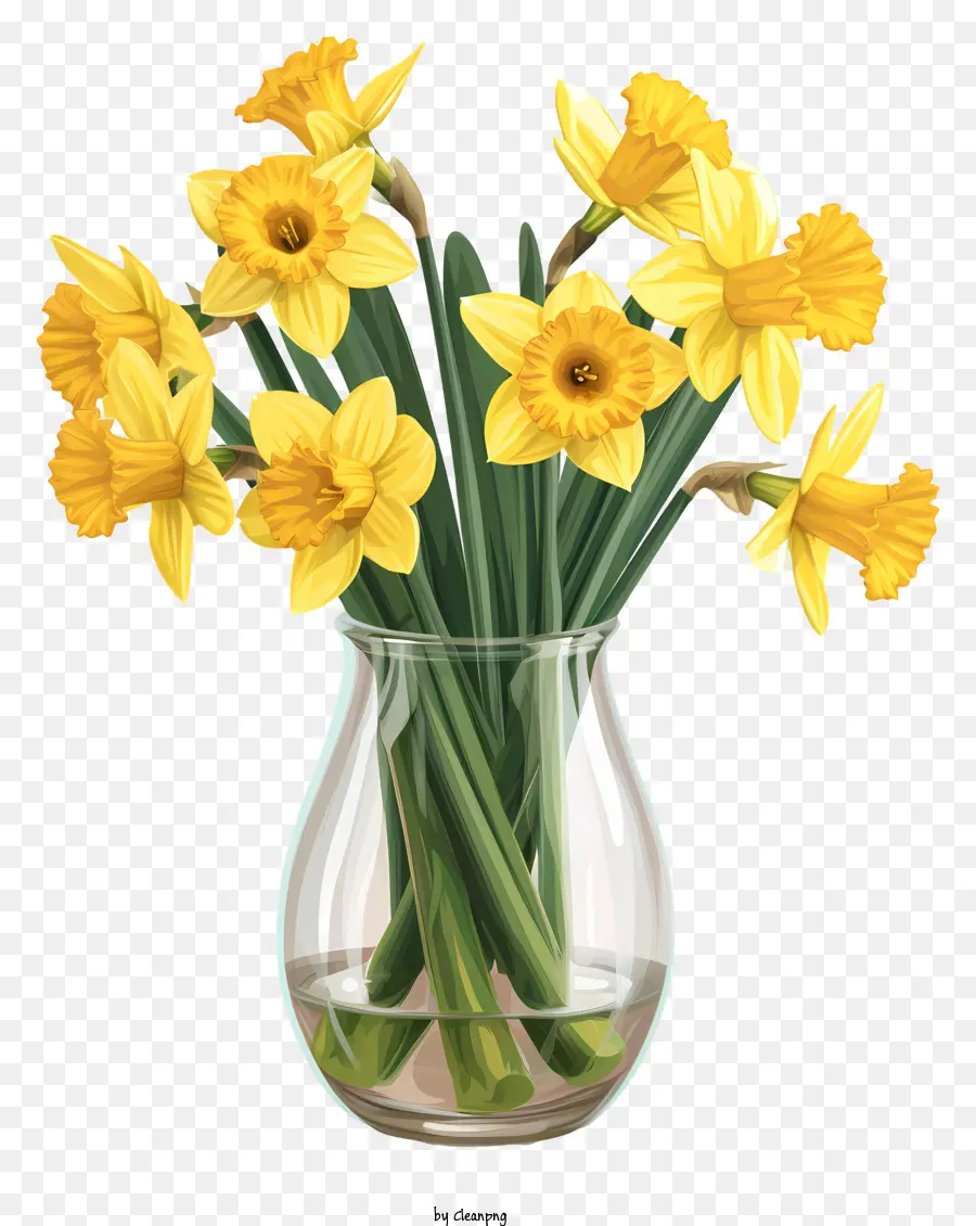 daffodil gelbe Narzissen Vase -Anordnung informelle Blütenanordnung Wachsen Blumen - Vase mit gelben Narzissen, die informell angeordnet sind, visuell ansprechend