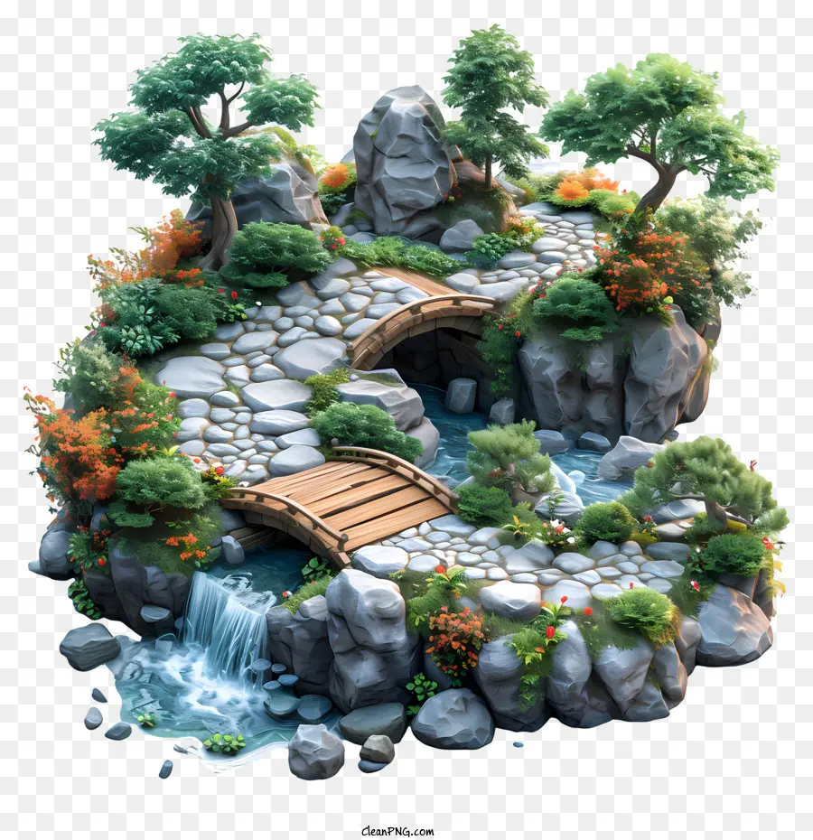 parco naturale giardino giapponese piccolo ponte piccolo rocce ruscelli - Piccolo giardino giapponese con ponte, ruscello e pesce koi