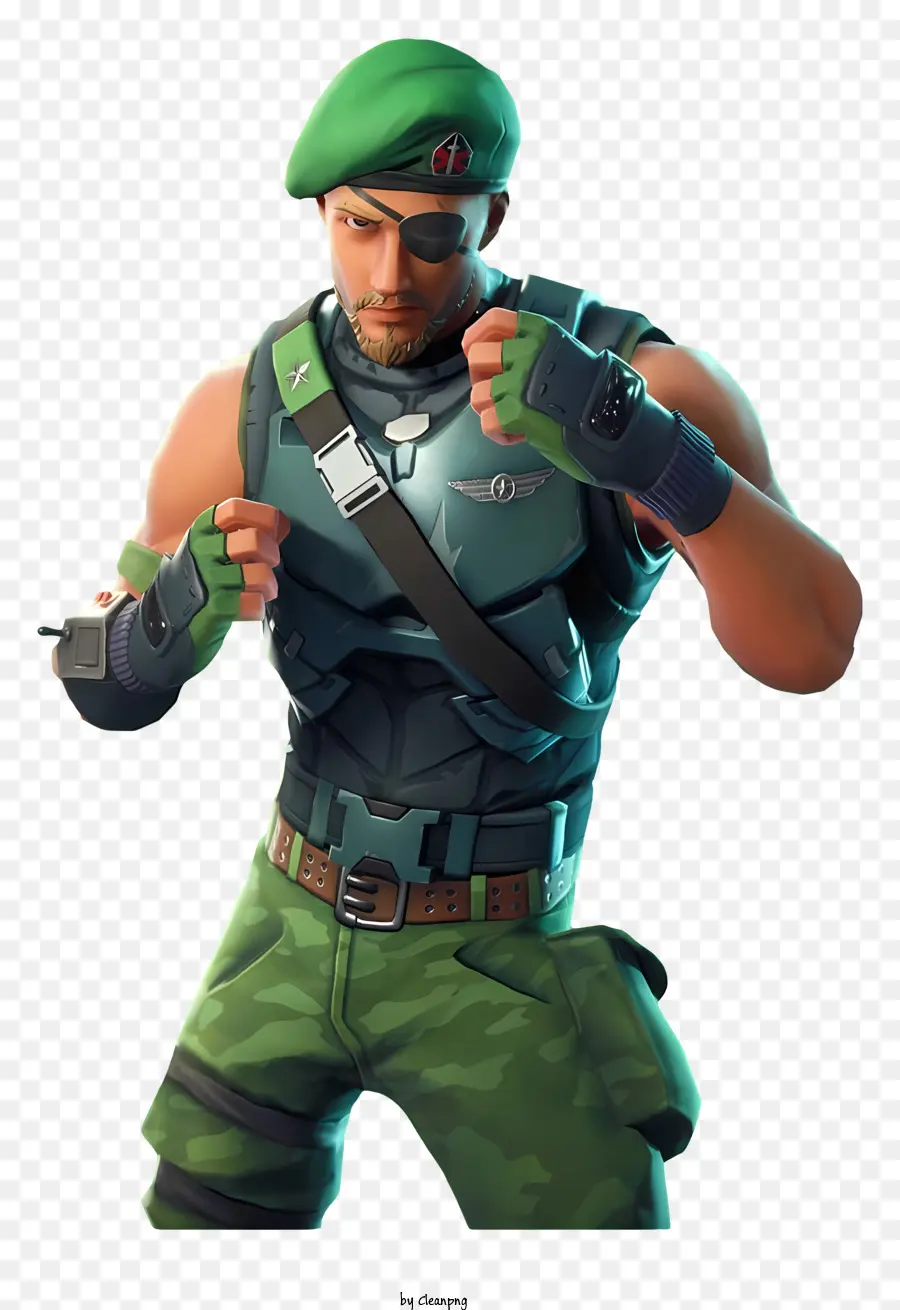 Fortnite - Persona in uniforme militare verde che tiene l'arma