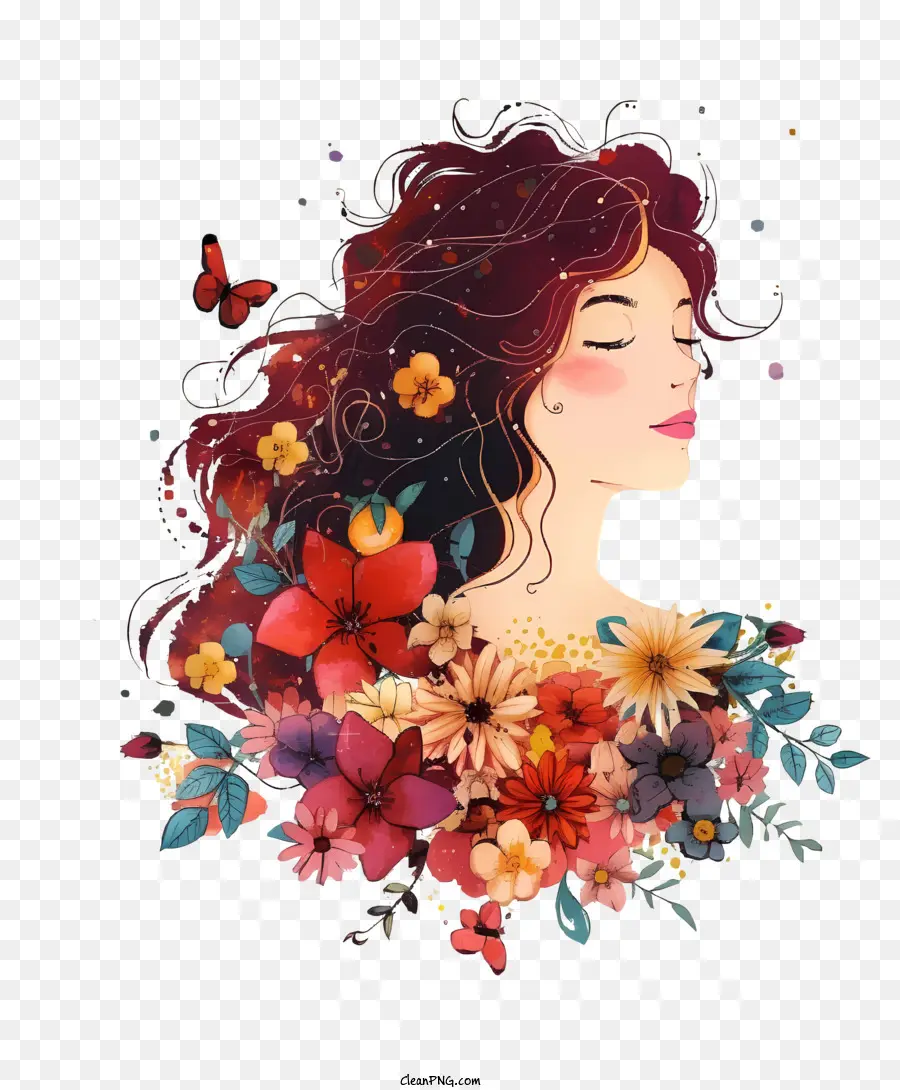 Blumenstrauß - Friedliche Frau mit roten Haaren und Blumen