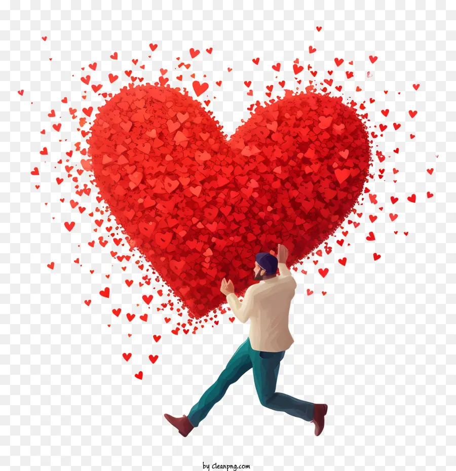 cuore palloncino - Uomo che corre con palloncino a forma di cuore, immagine simile a un cartone animato