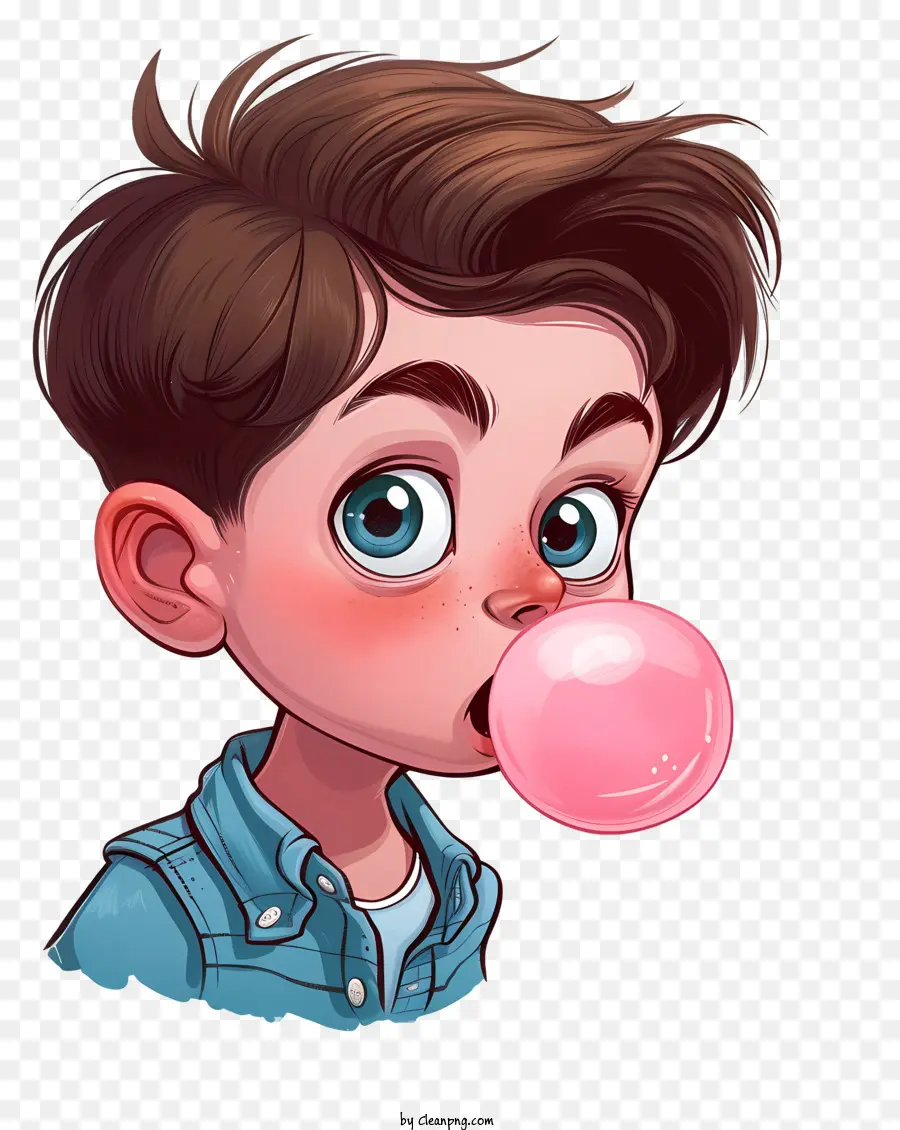 nền trắng - Cậu bé thổi kẹo cao su bong bóng màu hồng với sự tò mò