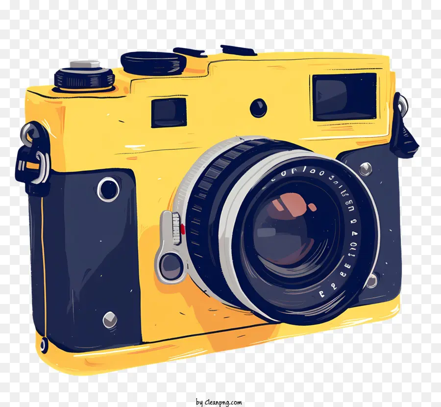 Kamera gelbe Kamera Schwarzkörperkamera Schwarz -Blau -Objektivkamera Schwarz -weiße Körperkamera - Gelbe Kamera mit schwarzem Körper und Objektiv, blaue Akzente