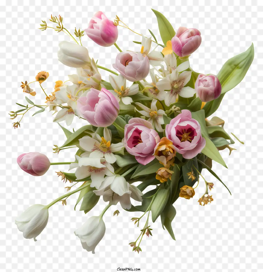 la disposizione dei fiori - Bouquet di tulipani e narcisi rosa e bianchi