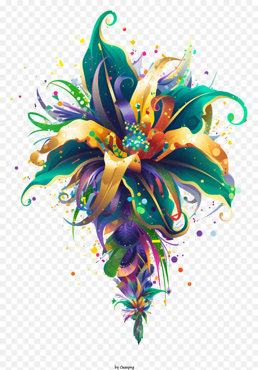 Mardi Gras hoa nghệ thuật hoa cánh hoa màu sắc đầy màu sắc - Hoa đầy màu sắc với cánh hoa và thân cây rực rỡ