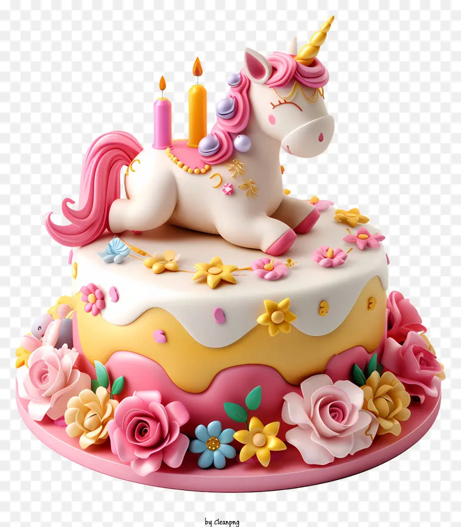 Torta di compleanno - Torta di compleanno unicorno con rose e candele
