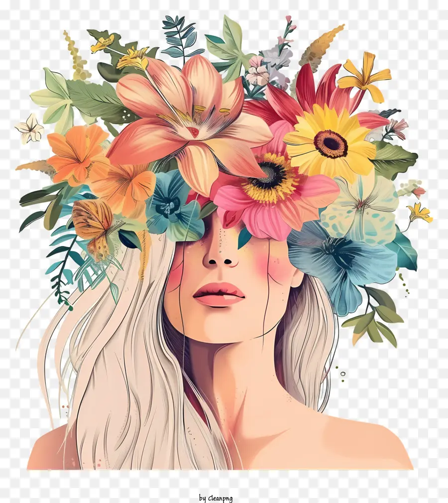 Blume Krone - Minimalistisches Bild einer lächelnden Frau mit Blumenkrone