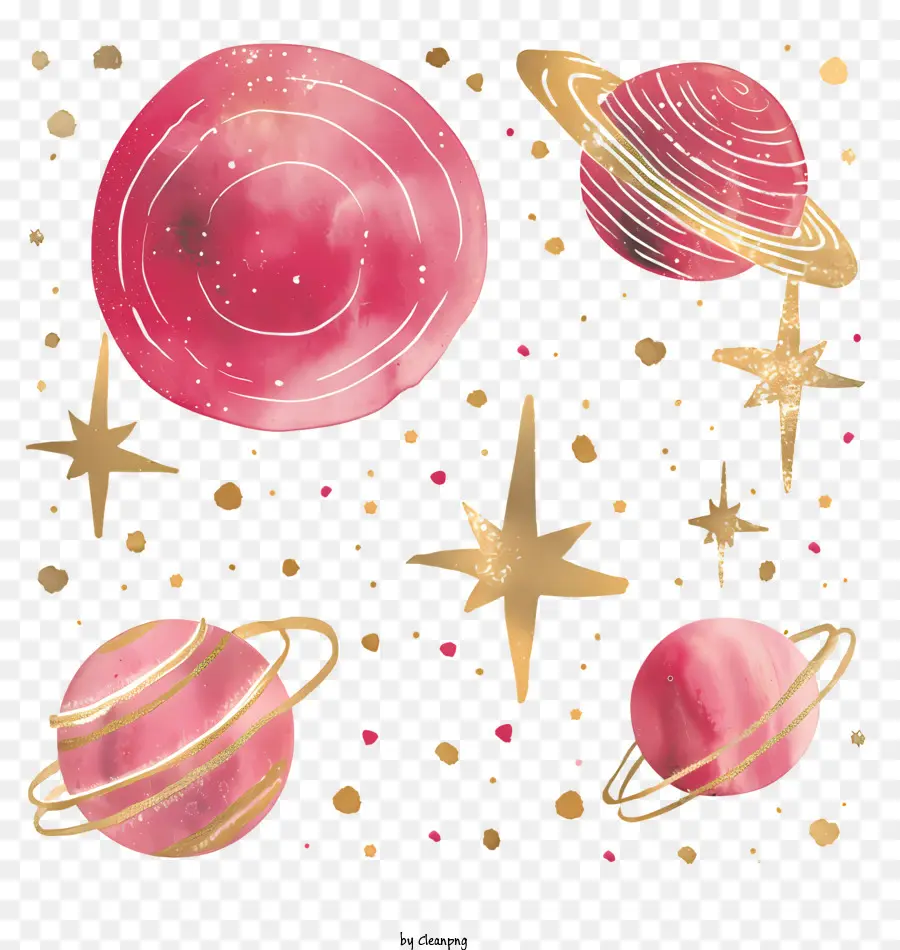 Galaxy Planet Space Art Immagini futuristiche Abstract Artwork Schema di colori rosa e oro - Immagine futuristica a tema spazio con rosa e oro