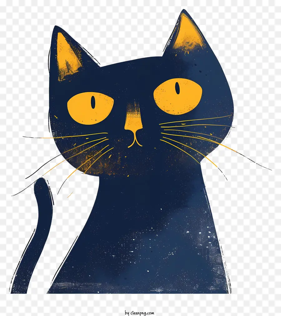 gatto minimalista gatto nero con occhi gialli gatto con naso bianco e bocca coda folta lunga su un gatto nero con occhi aperti - Gatto nero con occhi gialli, naso bianco