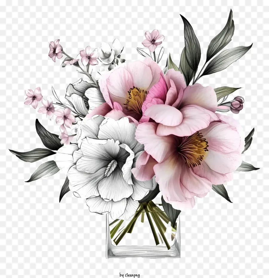 hoa sắp xếp - Bình với hoa màu hồng và trắng, sự sắp xếp hỗn hợp