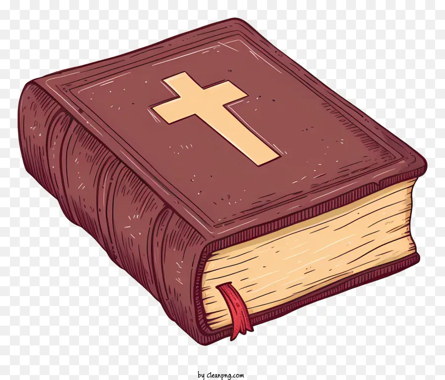 offenes Buch - Offenes Buch mit rotem Band, Lederabdeckung, Kreuz