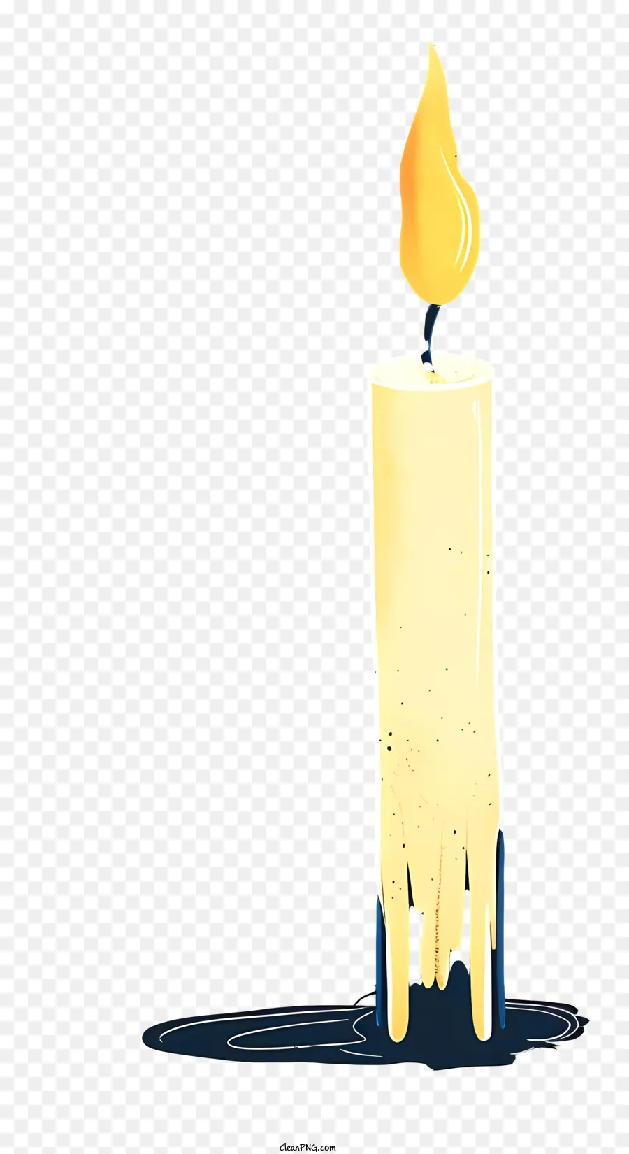 sfondo bianco - Candela bianca illuminata con fiamma gialla; 
liquido gocciolante