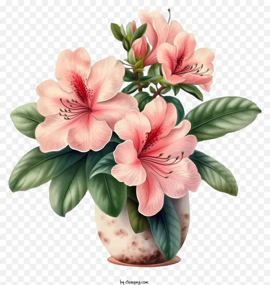 motivo floreale - Azalee rosa in vaso su sfondo nero