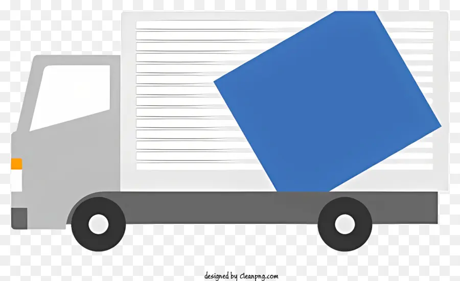 truck white truck blue and white striped box large wheels rectangular box