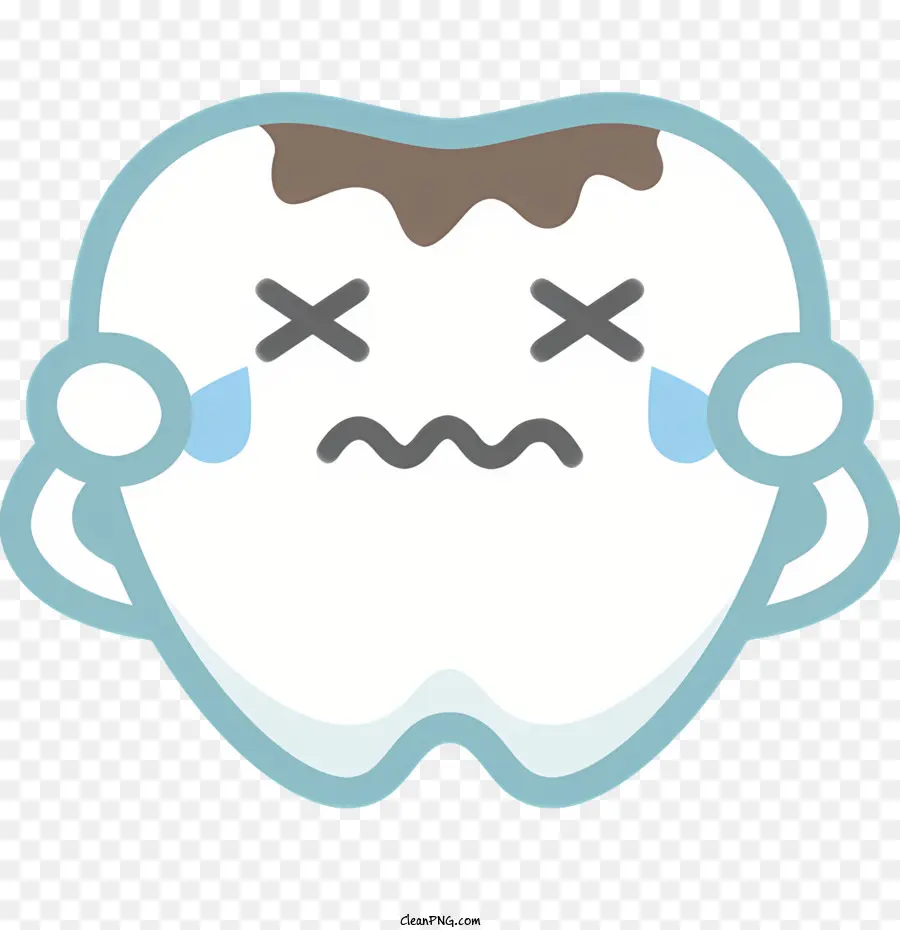 Zahn traurige Zahn Cartoon Zahngesundheit Zahnfüllung abgebrochen - Trauriger Zahn mit Tränen und Bandana, abgebauten Zähnen