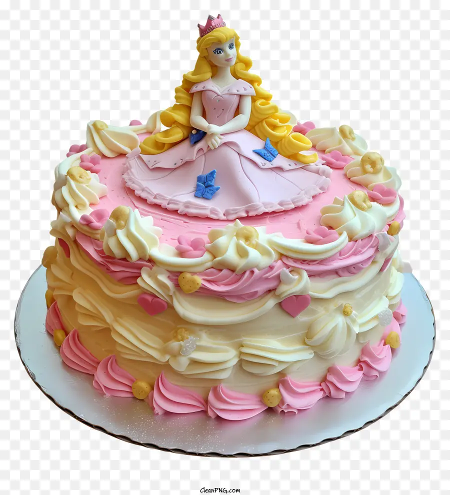 Công chúa sinh nhật bánh sô cô la bánh màu hồng và màu vàng phủ sương công chúa trang trí bánh - Bánh sô cô la thực tế với màu hồng và màu vàng