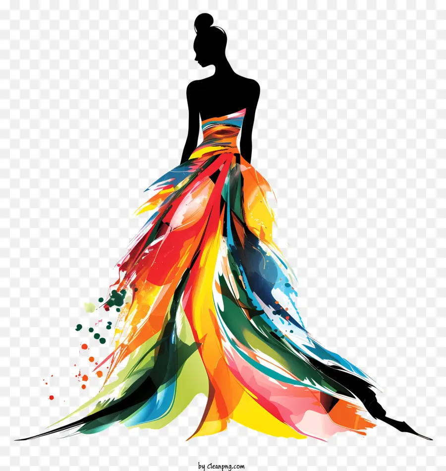 Kleidertag extravagantes Kleid, stürzender Ausschnitt Langes Zug farbenfrohe Kleid - Buntes, extravagantes Kleid mit komplizierten Mustern geschmückt