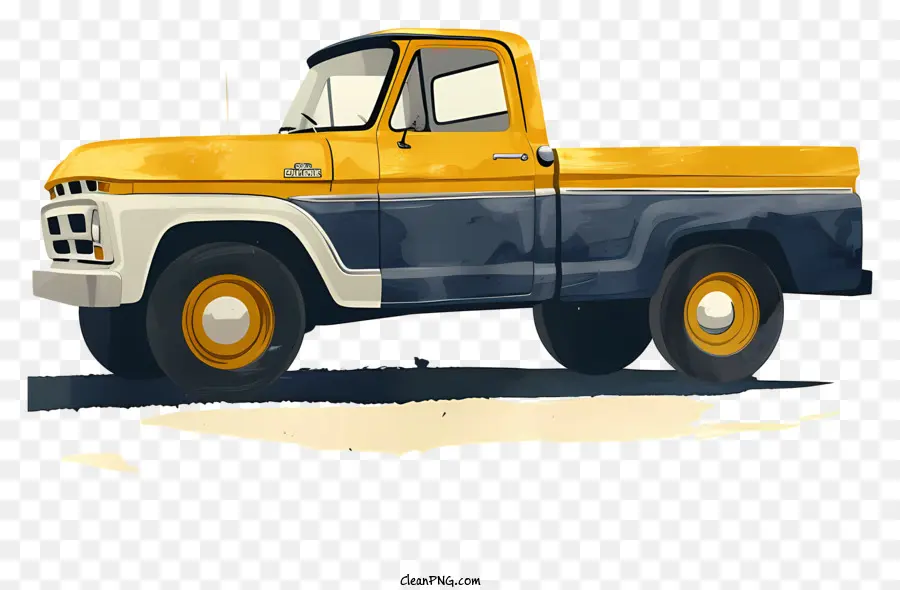 Pickup Vintage Truck Gelb und weißer Pickup Dunkler Hintergrund großer Gitter - Vintage gelb -weißer Pickup mit Ladung