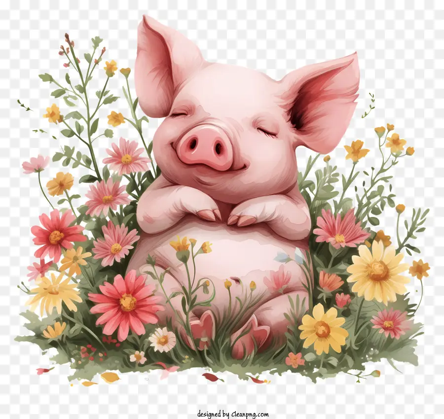 Pig Day Pig Blumen Bettblüte - Schwein im Blumenbett, friedlich und hell