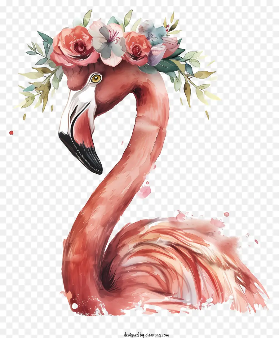Flamingo - Flamingo mit Blumenkrone, nach links geneigt