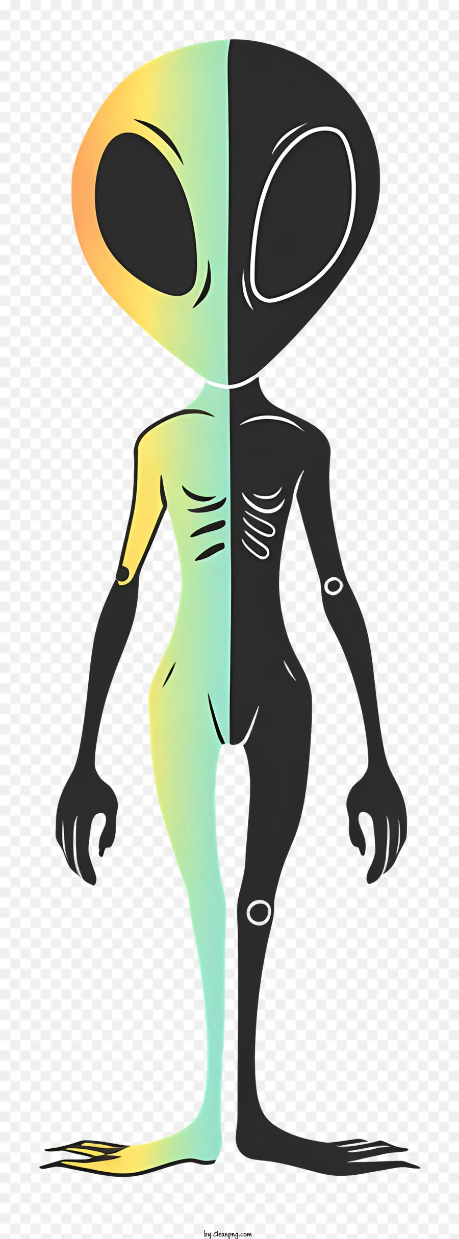 Alien Hominid Carattere alieno grande Testa braccia lunghe e gambe piccoli torso - Alieno con pelle colorata che indossa camicia e sciarpa