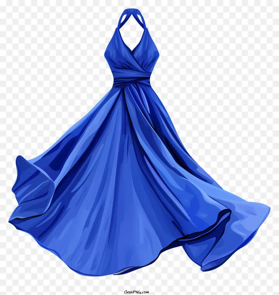 Kleid im blauen Tag Blaues Abendkleid drapierte Saum fließende Rock schwarz und weiß - Digitales Rendering eines fließenden Retro -Abendkleides