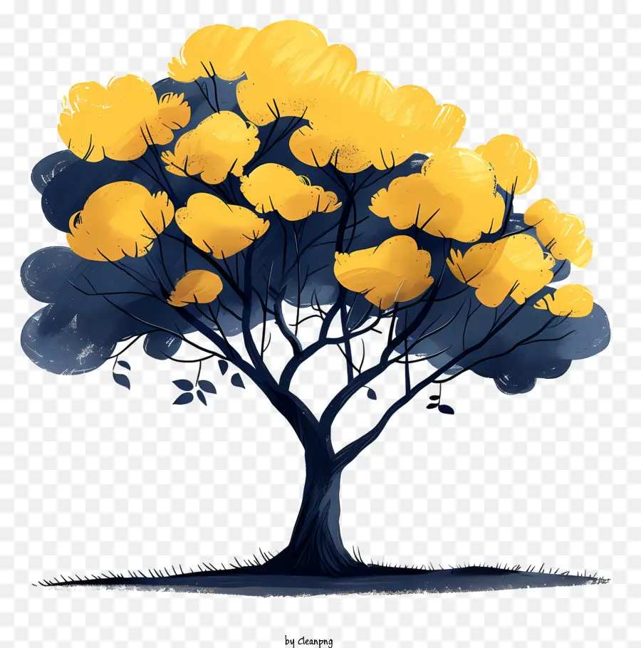 yellow Baum - Lebendiger gelber Baum inmitten dunkler Feld und Himmel