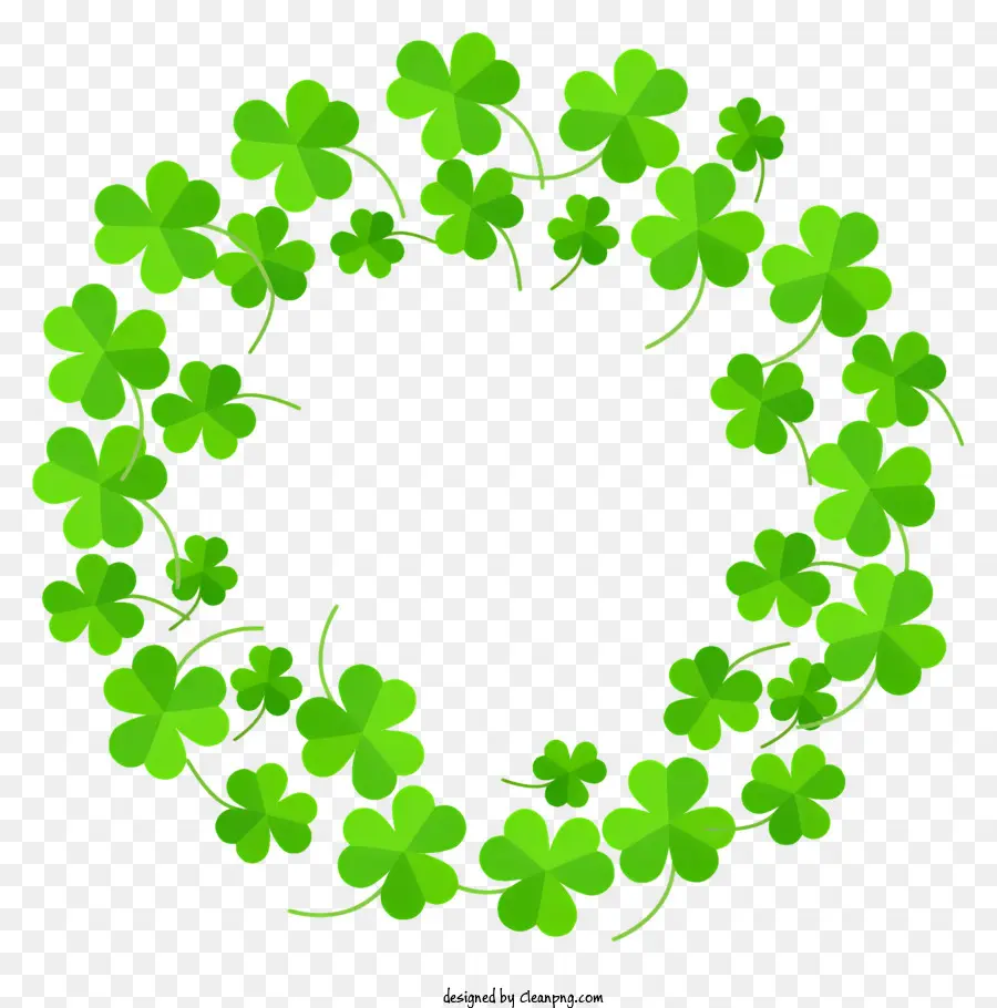 St. Patrick ' s Day - Kranz von vier nach oben zeigenden Schamrocks auf schwarzem Hintergrund