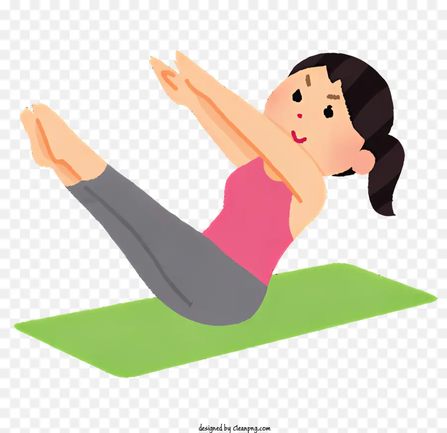 Sport Element - Frau, die sitzend Yoga auf grüne Matte macht