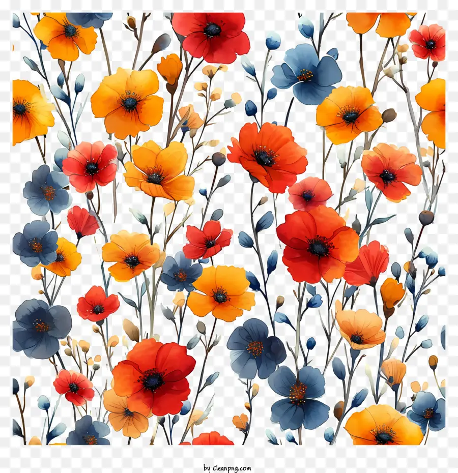 Blumenmusterhintergrund - Bunte Aquarellblumen -Illustration von Mohnblumen