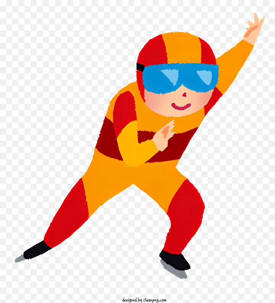 Brille - Person in gelb und rotem Outfit mitten in der Luft