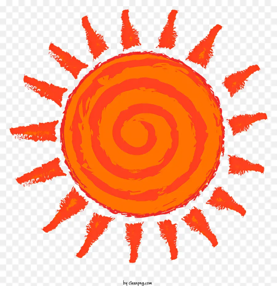 Sole arancione arancione a spirale al centro del sole che irradia cerchi - Semplice sole arancione con motivo a spirale e punti