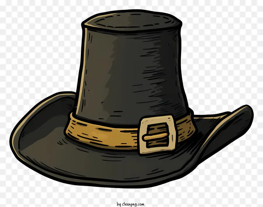 pilgrim hat black top hat brown buckle red bow creased hat