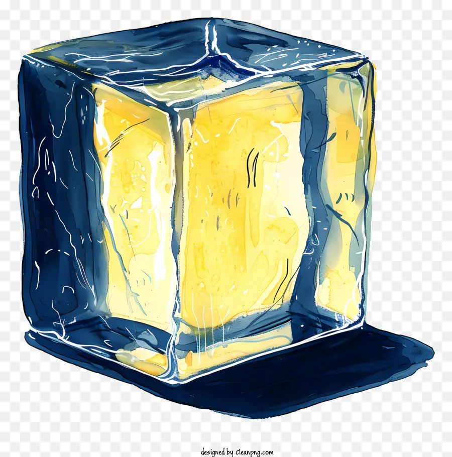 Cube Ice Block trasparente ghiaccio trasparente Ice realistico - Ghiaccio trasparente con luce bianca su sfondo nero