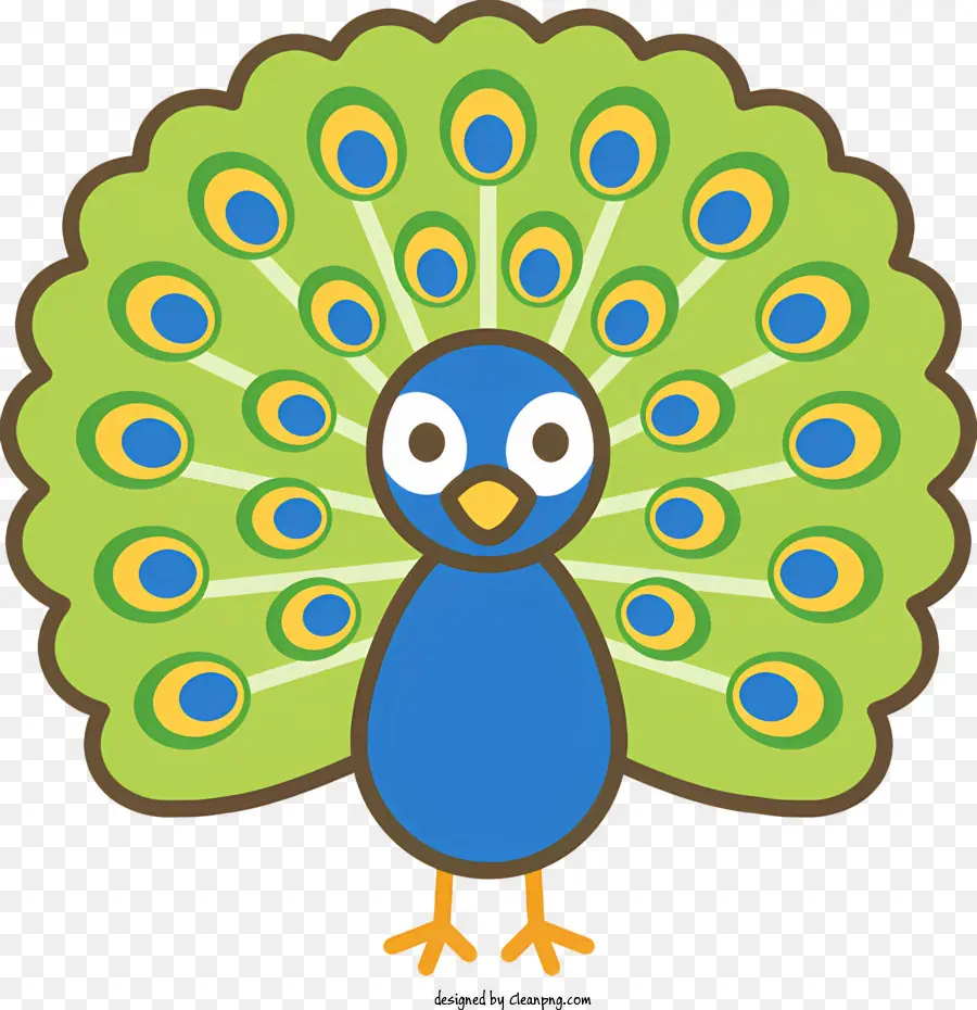 cartoon Vogel - Cartoon Pfauen mit großen blaugrünen Schwanzfedern
