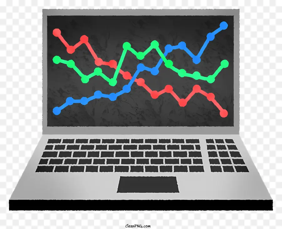Laptop -Laptop -Diagrammdaten -Visualisierungsgraphen -Balkendiagramme - Grafik auf dem Laptop -Bildschirm mit grünen und blauen Balken