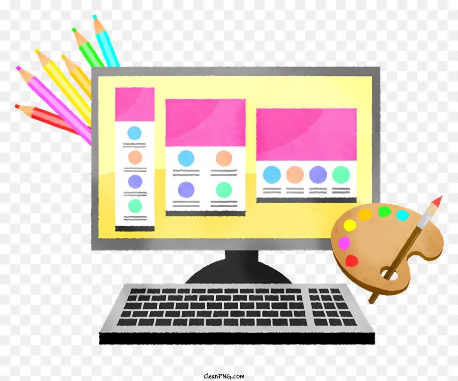 Desktop -PC -Grafikdesign -Software Farbpalette Pinsel Formen - Computerbildschirm mit Grafikdesign -Softwarefunktionen angezeigt