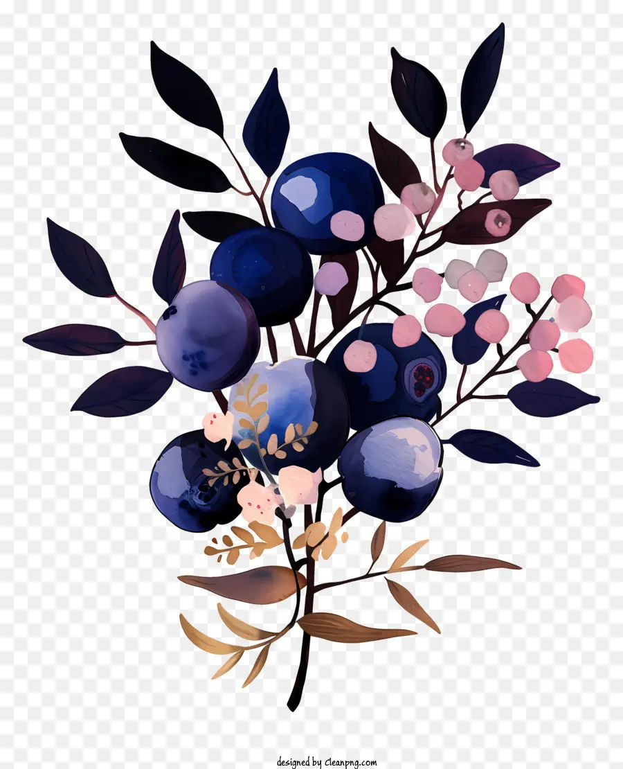 blueberries bouquet dark blue flowers red flowers white flowers