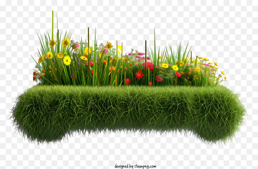 pot di fiore - Pentola di erba con fiori colorati su sfondo nero