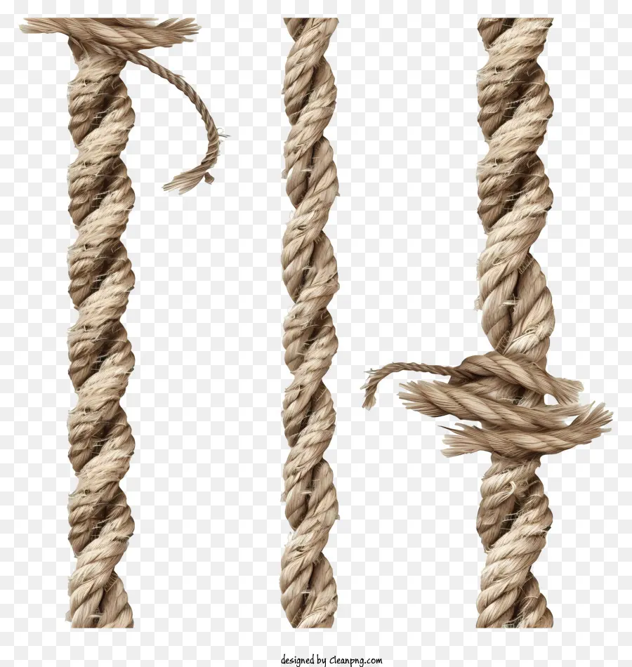 Seilseilfaserknotenbraun - Drei Seile, Knoten auf einem, andere andere rückgängig gemacht