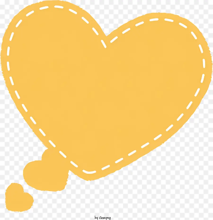 Sprechblase - Gelbes Herz mit weißem Fadennähten, Stoff oder Filzmaterial
