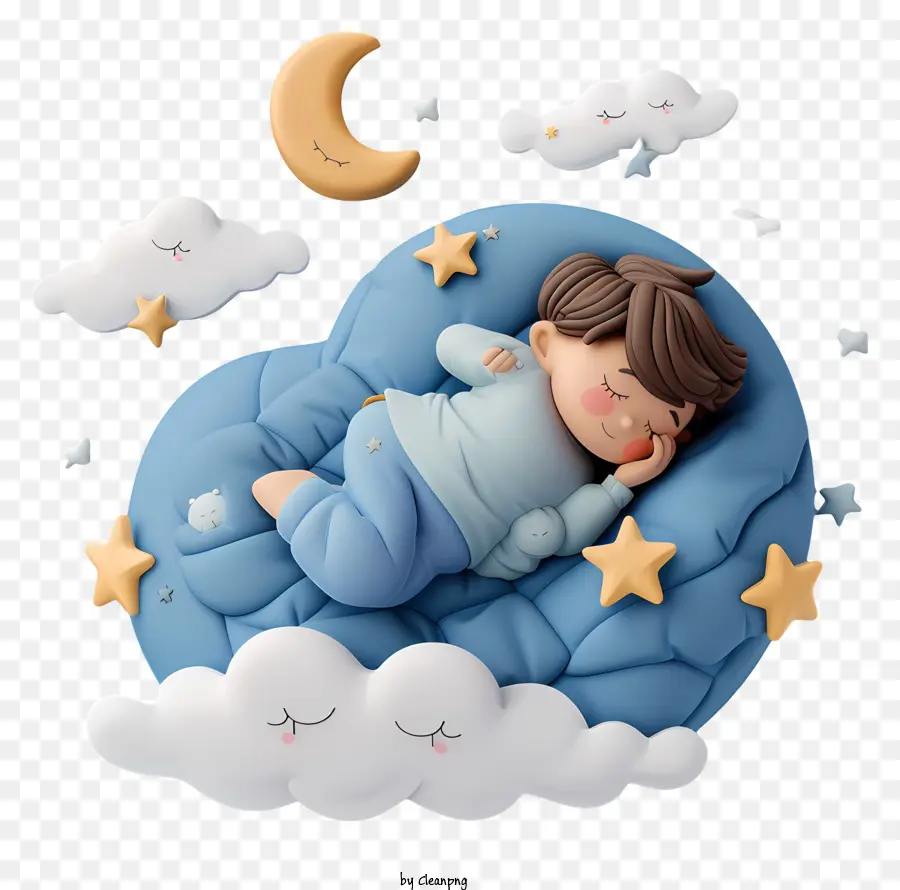 World Sleep Day Sleeping Boy Wolken Sterne Mond - Junge schläft auf einer Wolke, die von Sternen umgeben ist