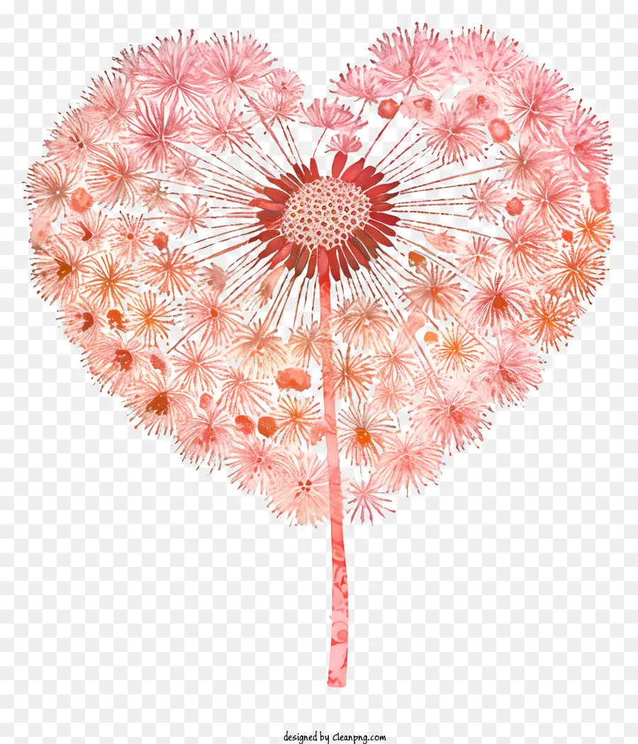 Herz Löwenzahn herzförmig - Herzförmiger Löwenzahn, umgeben von rosa Blumen umgeben