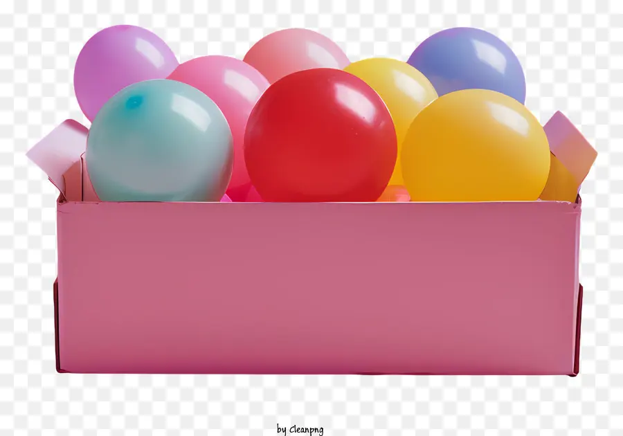 Halbkreis - Bunte Luftballons in rosa Kartenbox, schwebend